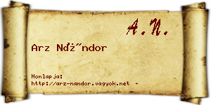 Arz Nándor névjegykártya